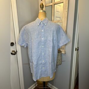 J.Crew Cotton & Linen Short Sleeve Button Down Slim Fit Size L Preppy Ivy League